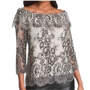 White House Black Market Women Black Ivory Lace Off The Shoulder Blouse Small